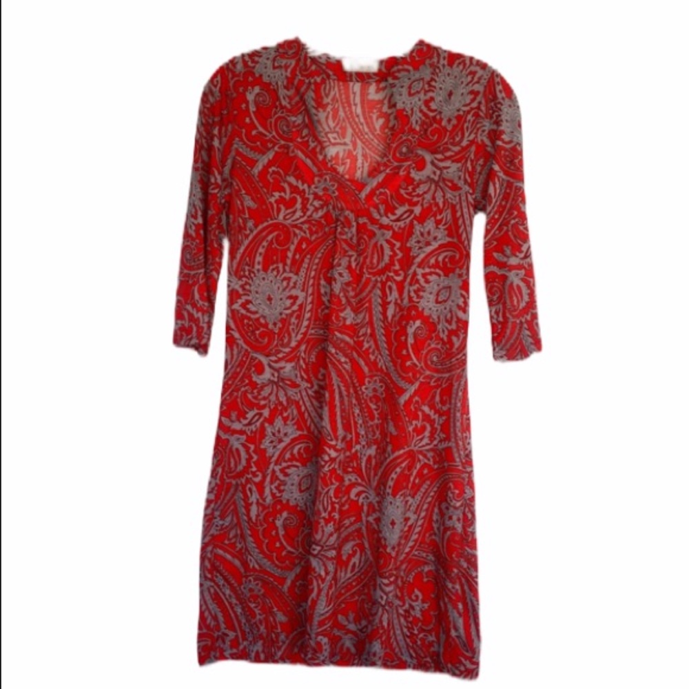 Francesca’s Collections Dress Red Gray 3/4 Sleeves